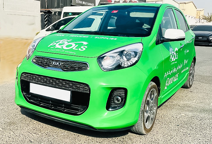 Green Small Car Branding front side view